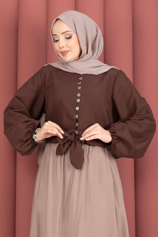 Blusa con Fiocco Frontale Marrone