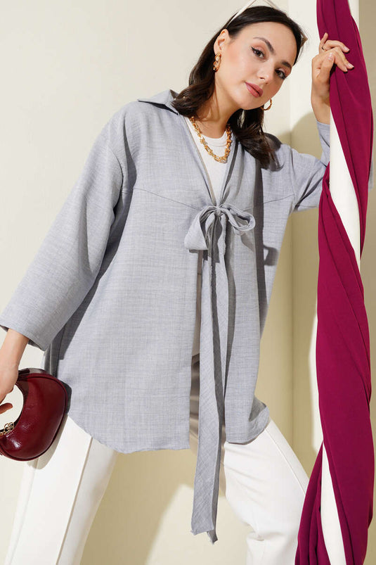 Önden Bağlamalı Kimono Gri