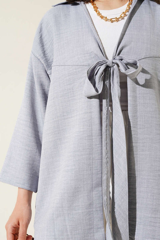 Önden Bağlamalı Kimono Gri