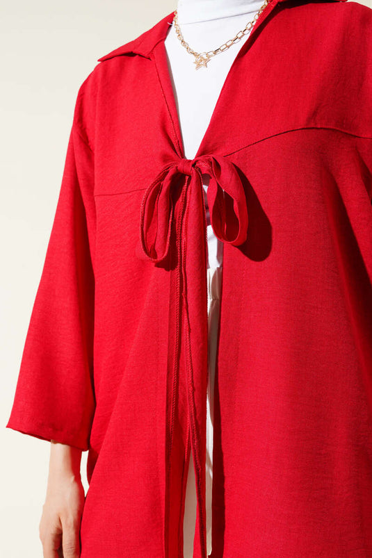 Önden Bağlamalı Kimono Kırmızı