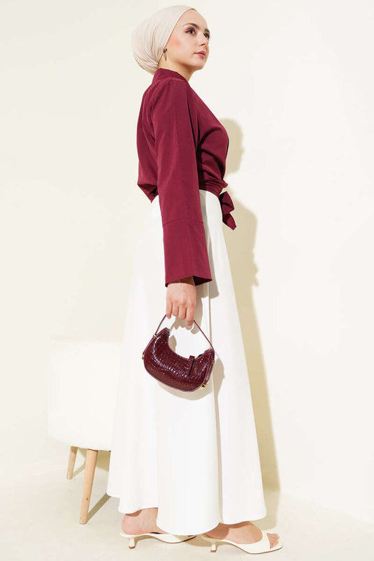 Camicia corta con nodo frontale bordeaux
