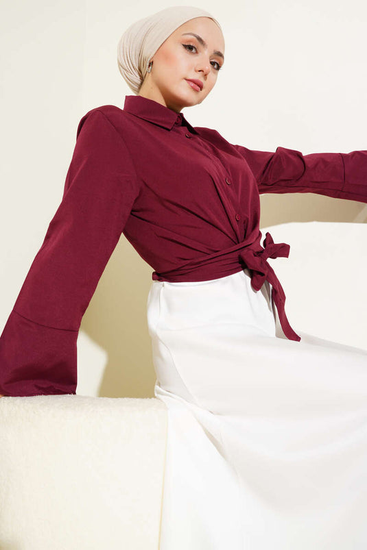 Camicia corta con nodo frontale bordeaux