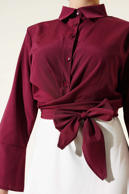Camicia corta con nodo frontale bordeaux