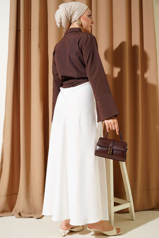 Front Tie Short Shirt Brown