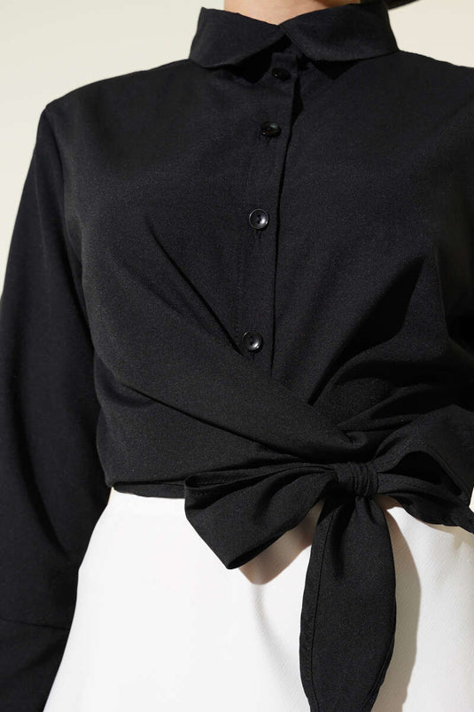 Chemise courte à nouer devant noire