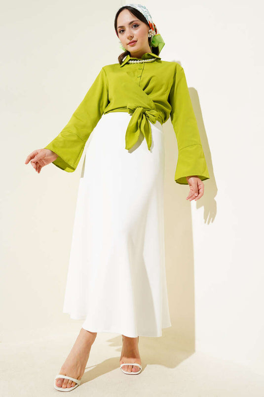 Chemise courte nouée devant vert pétrole