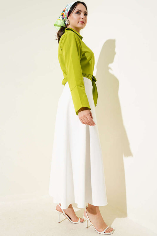 Chemise courte nouée devant vert pétrole