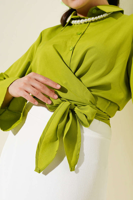 Chemise courte nouée devant vert pétrole