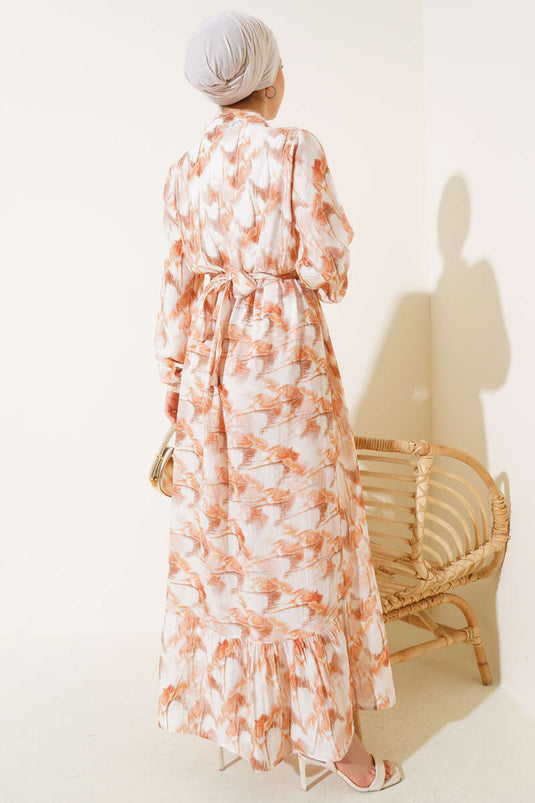 Kleid mit Knopfleiste und Marmormuster in Braun