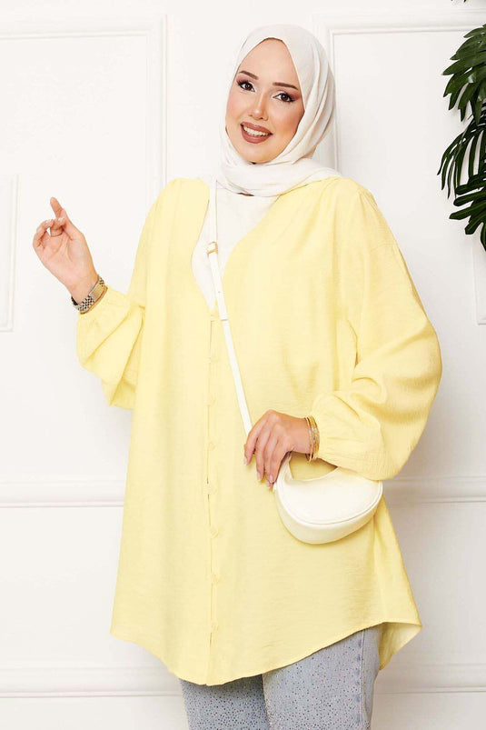 Chemise kimono boutonnée devant jaune clair