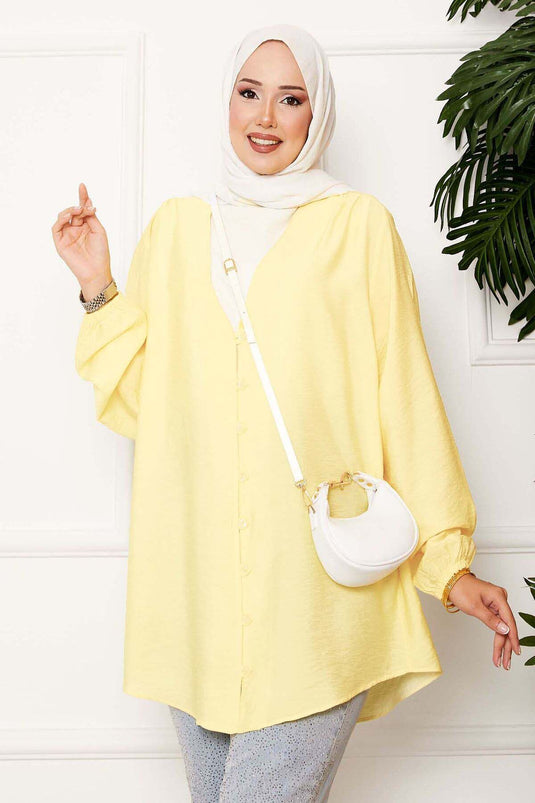 Chemise kimono boutonnée devant jaune clair