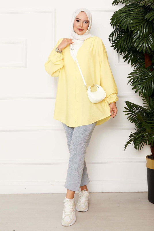 Önden Düğmeli Kimono Gömlek Açık sarı