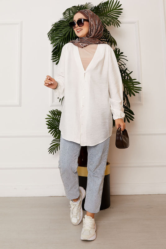 Chemise kimono boutonnée sur le devant écru