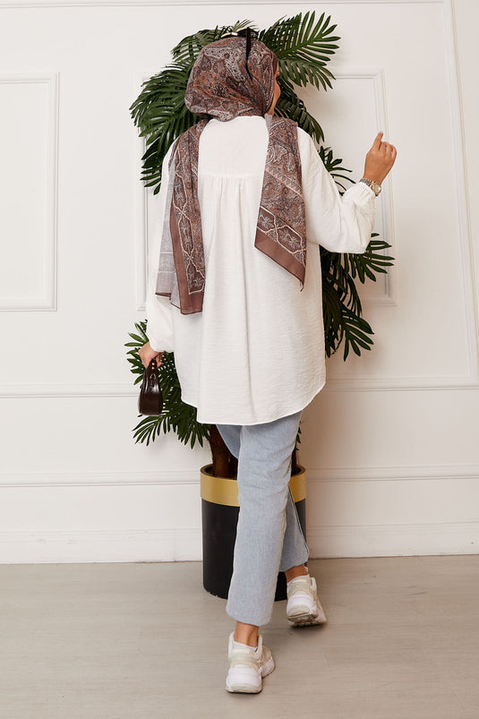 Button Front Kimono Shirt Ecru