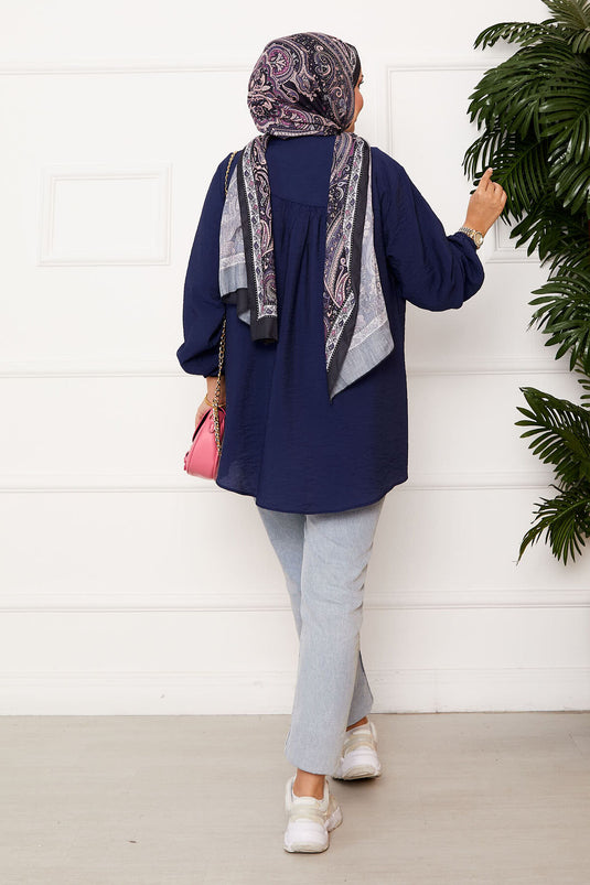 Camicia kimono con bottoni sul davanti blu navy