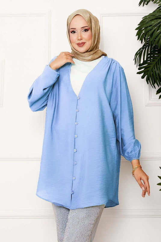 Camicia kimono con bottoni frontali blu