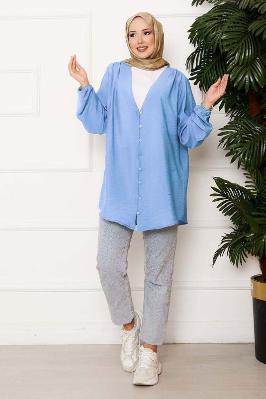 Camicia kimono con bottoni frontali blu