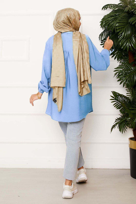 Camicia kimono con bottoni frontali blu