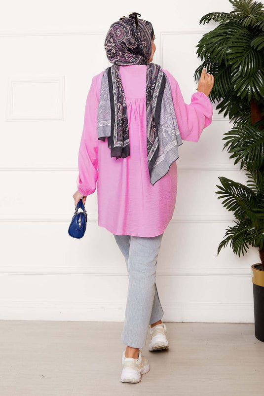 Chemise kimono boutonnée sur le devant rose