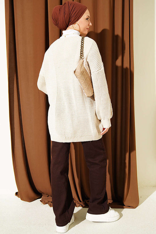 Beige Gebreide Vest Met Knopen