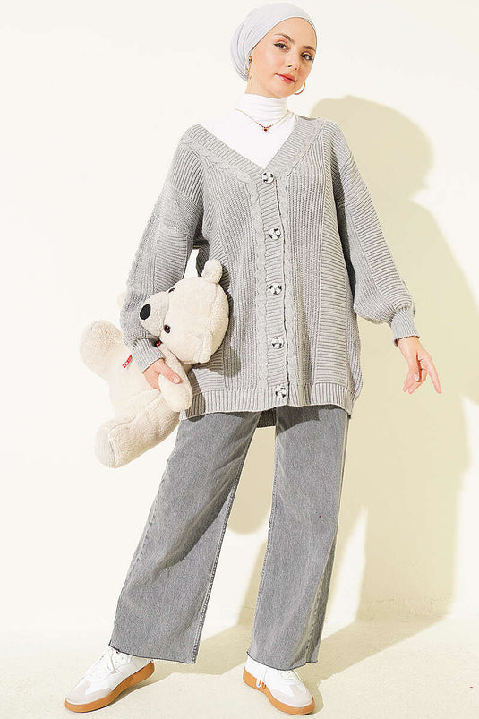Chaqueta De Punto Gris Con Botones