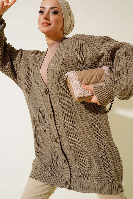 Button-Front Knit Cardigan Mink