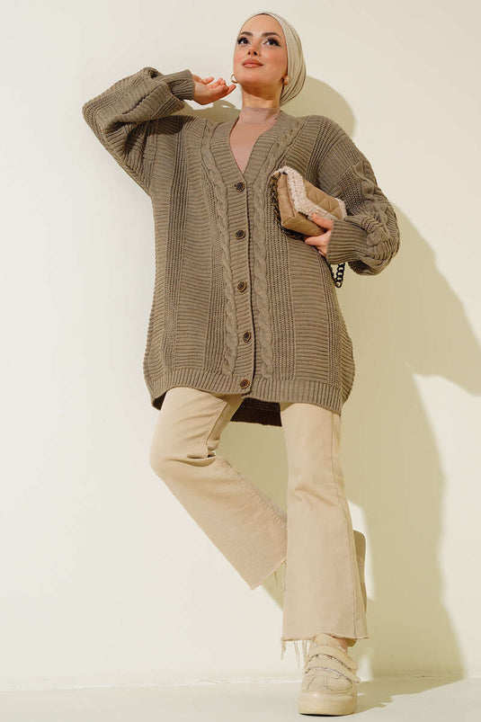 Button-Front Knit Cardigan Mink
