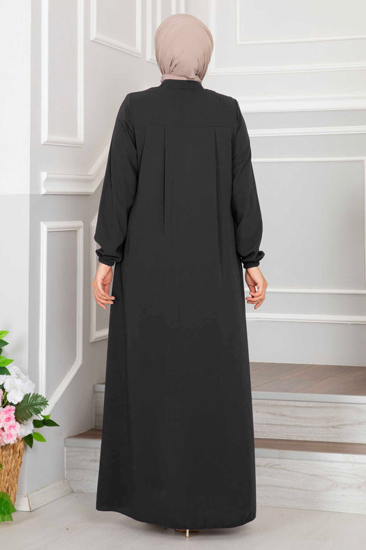 Front Pleated Hijab Crepe Abaya Smoked
