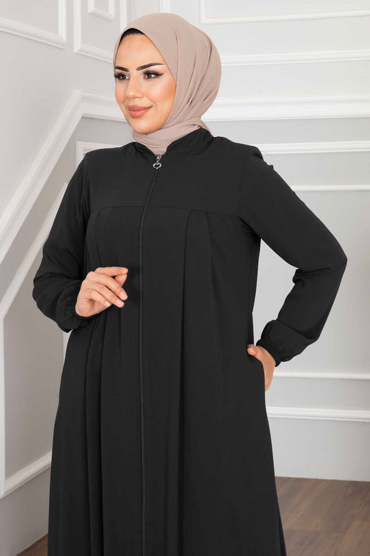 Önden Pileli Tesettür Krep Ferace Füme