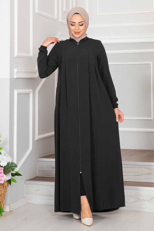 Önden Pileli Tesettür Krep Ferace Füme