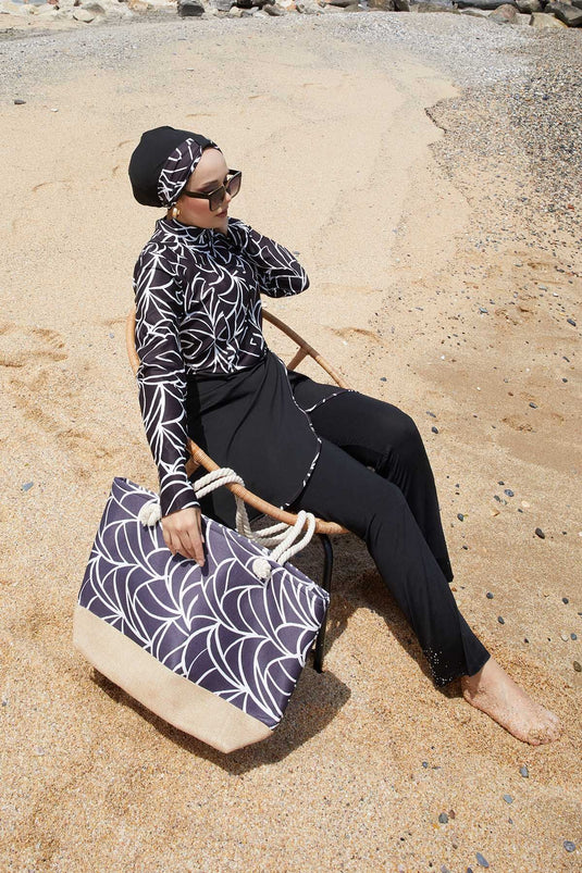 Front Half Zippered Skirted Hijab Swimsuit -141