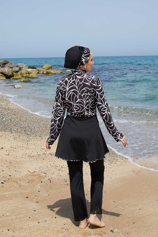 Front Half Zippered Skirted Hijab Swimsuit -141