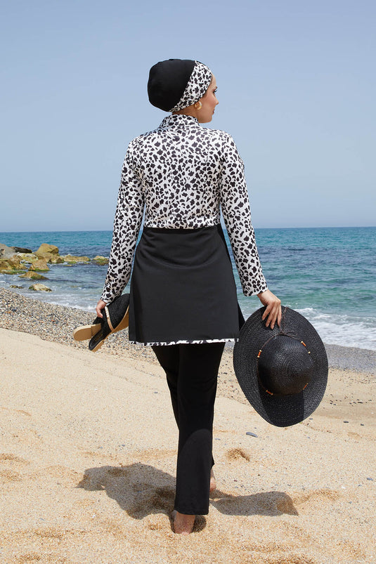 Front Half Zippered Skirted Hijab Swimsuit -142