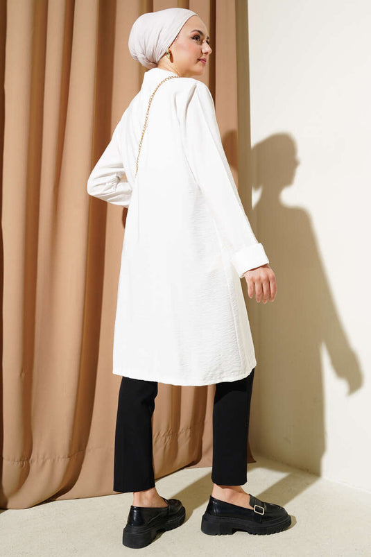 Cardigan blanc à poches ouvertes sur le devant