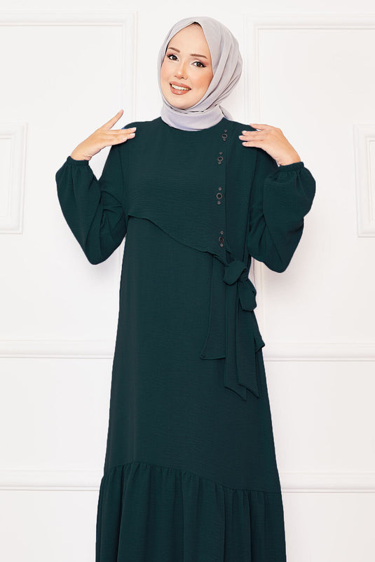 فستان مربوط من الأمام مع تفاصيل ألير وحجر بترولي