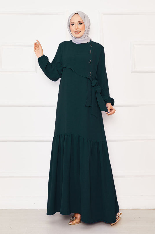 فستان مربوط من الأمام مع تفاصيل ألير وحجر بترولي