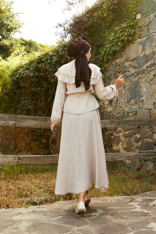 Front Laced Guipure Detailed Skirt Suit Mink