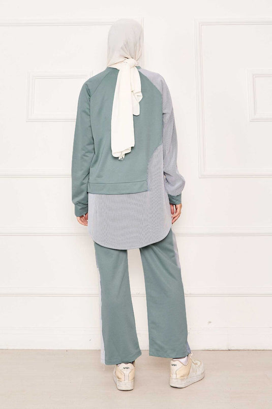 Mint Two Piece Set with Asymmetrical Stripe Garnish on the Front