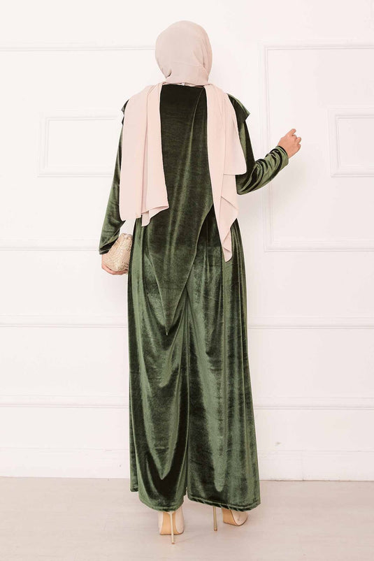 Velvet Suit Khaki with Asymmetrical Front Detail