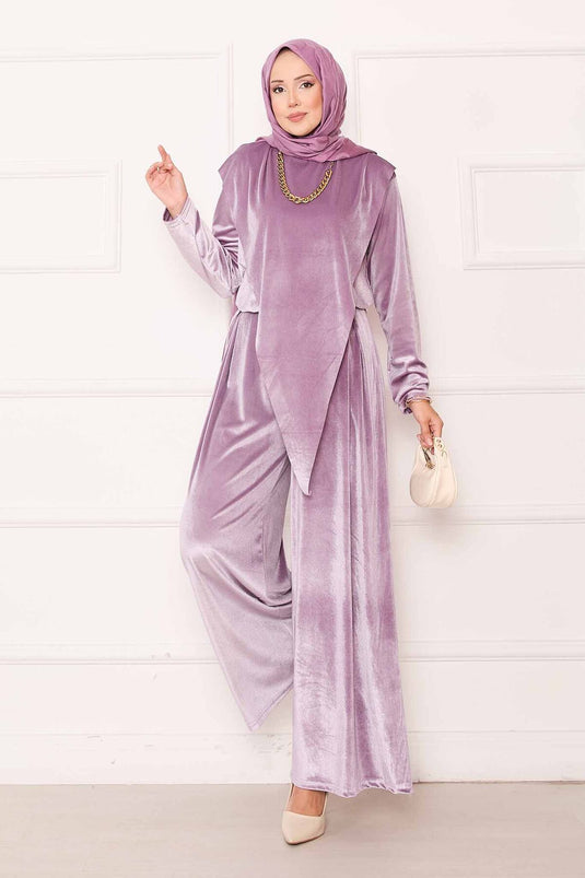 Velvet Suit with Asymmetrical Front Detail, Lilac