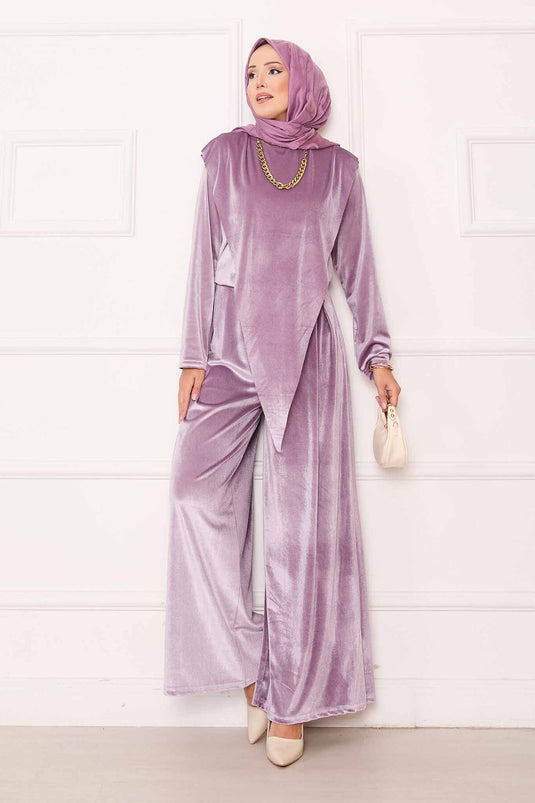 Velvet Suit with Asymmetrical Front Detail, Lilac