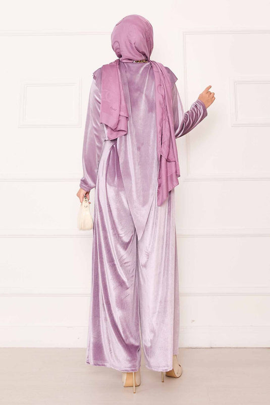 Velvet Suit with Asymmetrical Front Detail, Lilac