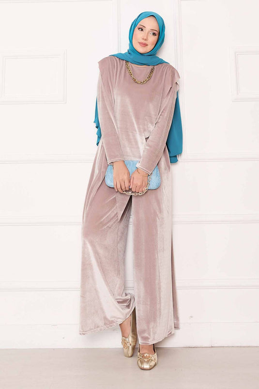 Velvet Suit Mink with Asymmetrical Front Detail