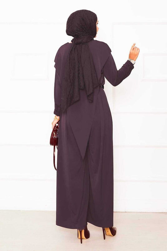 طقم ساندي المكون من قطعتين بتفاصيل أمامية غير متماثلة، لون وردي باهت