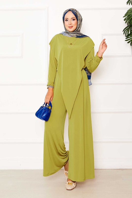 Ensemble deux pièces Sandy avec détails asymétriques sur le devant, vert pétrole