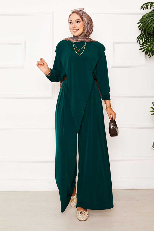 Maillot deux pièces Sandy émeraude avec détail asymétrique sur le devant