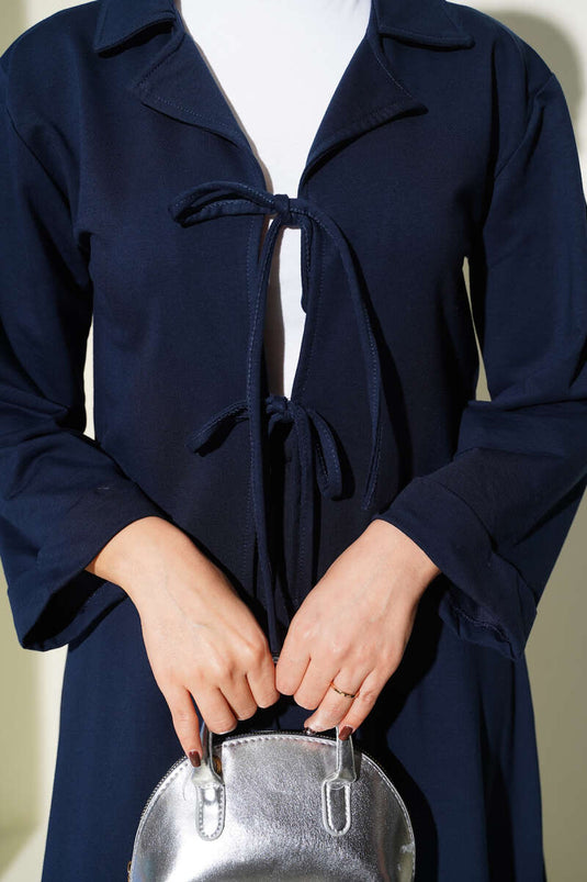 Önü Bağcık Detaylı Etekli İkili Takım Lacivert