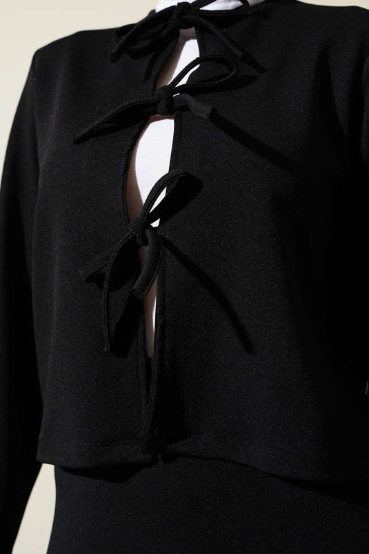 Zweiteiliges Set mit Jacke und Rock mit Schnürung vorne in Schwarz