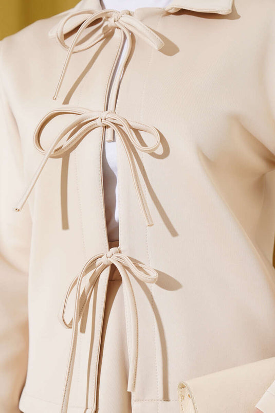 Veterjack en rok Scuba tweedelig set beige