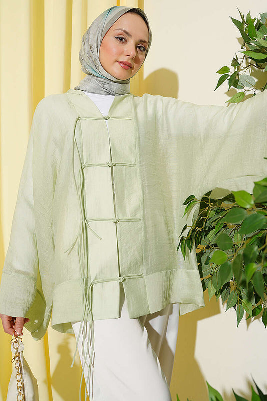 Kimono De Tul Con Ajuste Frontal Oversize En Verde Agua